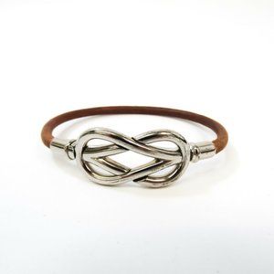 Authentic Hermes Atame Leather ,Metal Bangle Brown, Silver